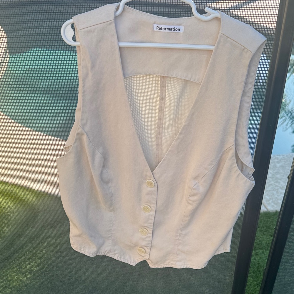 Reformation Beige Button-Down Blouse